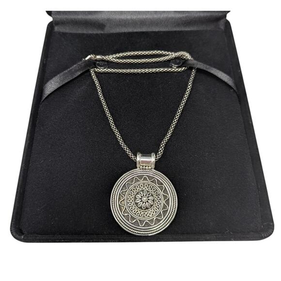 Italian 925 Sterling Silver Mandala Pendant Necklace 22” Boho Statement Milor - Picture 1 of 5